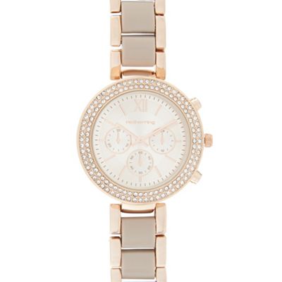 Ladies rose gold plated diamante watch